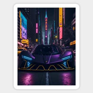 Dark Neon Sports Car in Japanese Neon City Sticker